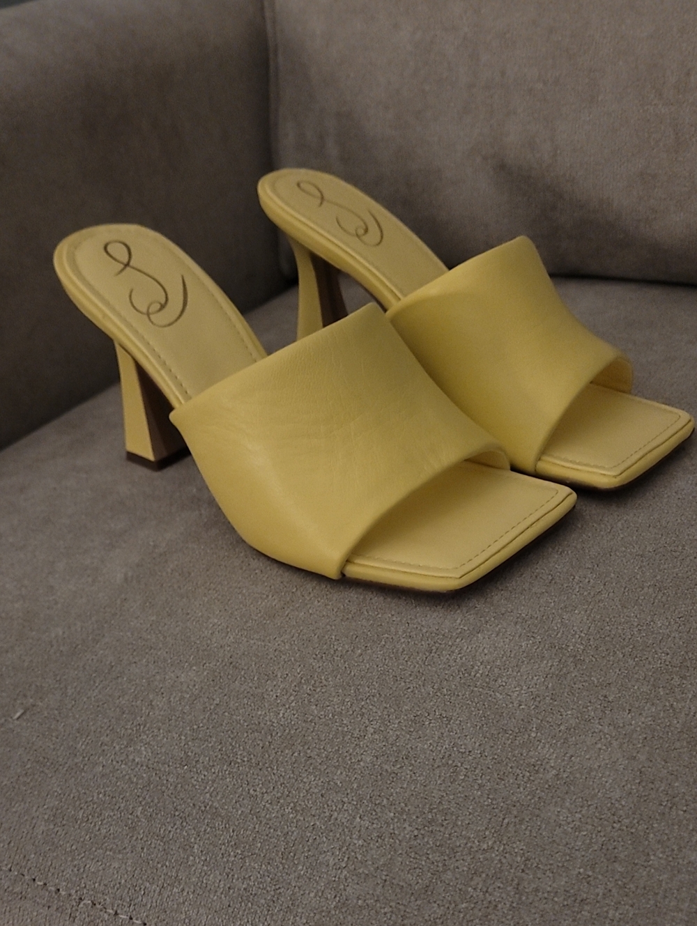 Sam Edelman Leather Yellow Square-Toe Slide Heels